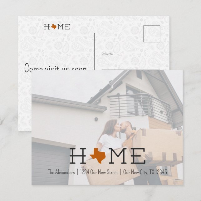 Carte Postale Burnt Orange HOME Texas Moving Faire-part (Devant / Derrière)