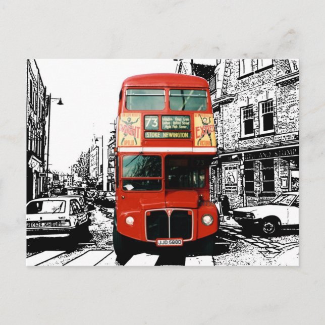 Carte Postale Bus Retro Londres sur Arrière - plan noir blanc (Devant)