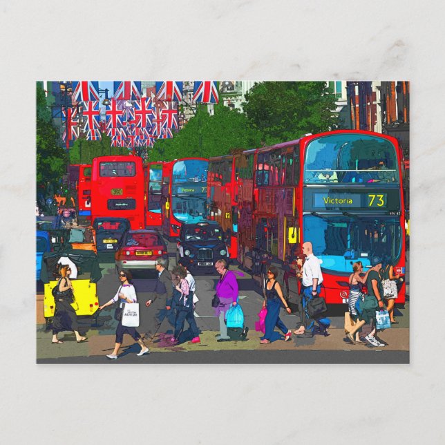 Carte Postale Bus rouges Londres UK (Devant)