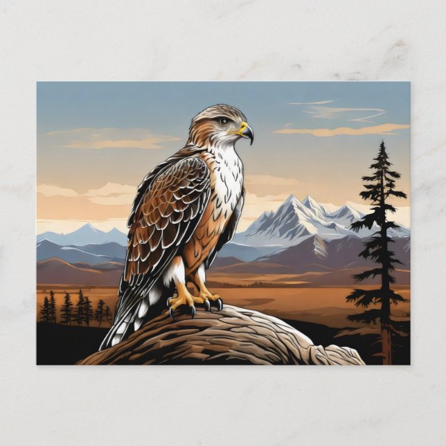 Carte Postale Buse rouilleuse perchée dans la roche (Devant)