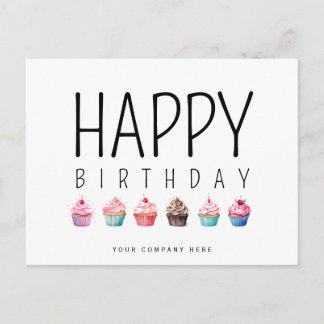 Carte Postale Business Happy Birthday Cupcake Ajouter un logo