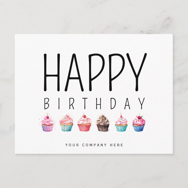 Carte Postale Business Happy Birthday Cupcake Ajouter un logo (Devant)