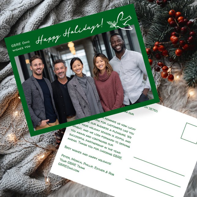 Carte Postale Business Simple Dove CUSTOM PHOTO ChristmasHoliday (Business Simple Dove CUSTOM PHOTO Corporate Christmas Holiday Postcard
)