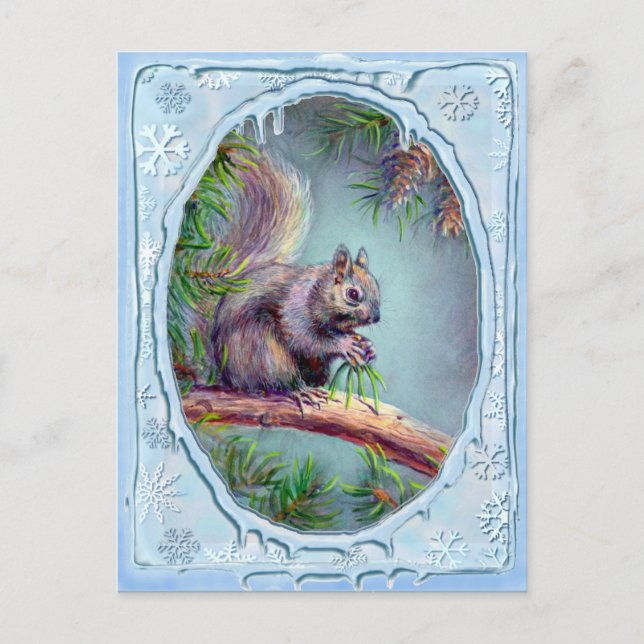 Carte Postale BUSY SQUIRREL & ICICLES par SHARON SHARPE (Devant)