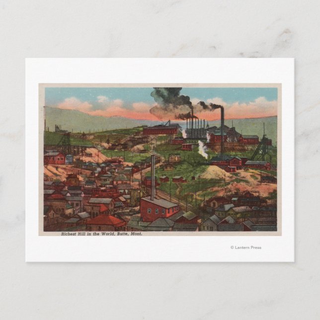 Carte Postale Butte, MT - Vue des usines et des maisons sur Hill (Devant)