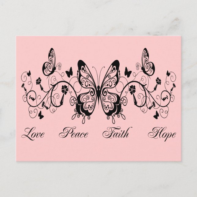 CARTE POSTALE BUTTERFLIERS & FLEURS AIMENT LA PAIX FOI ESPOIR (Devant)