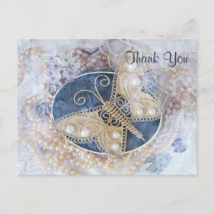 Carte Postale Butterfly Mariage Bridal Blanc Or Élégant