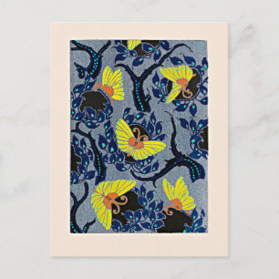 Carte Postale Butterfly Pochoir, motif Art nouveau,