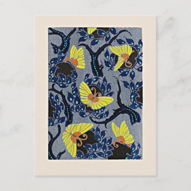 Carte Postale Butterfly Pochoir, motif Art nouveau, (Devant)