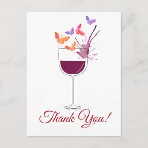Carte Postale butterfly, red wine, thank you card