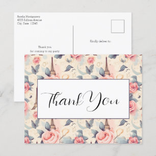 Carte Postale Butterfly Tour Eiffel et Merci Motif