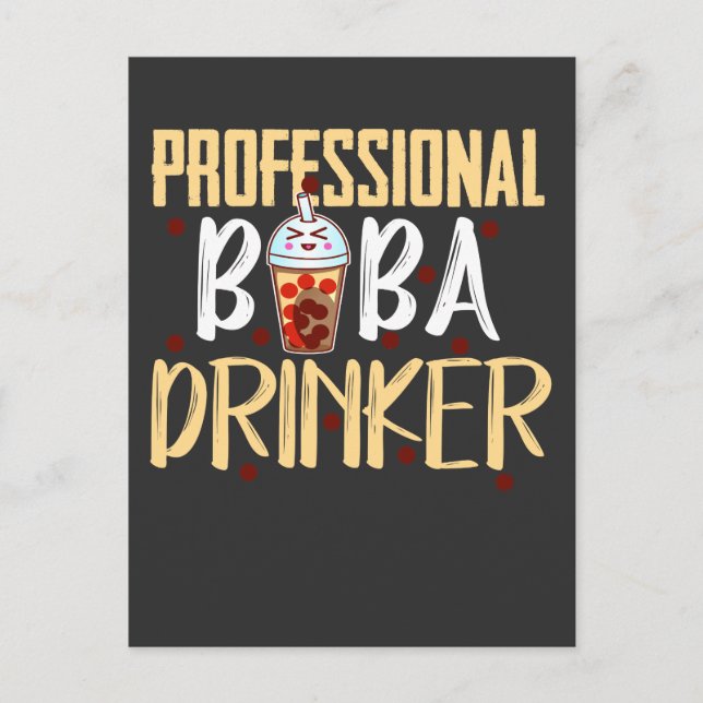 Carte Postale Buveur de thé au lait Boba Kawaii Mignon Bubble Te (Devant)