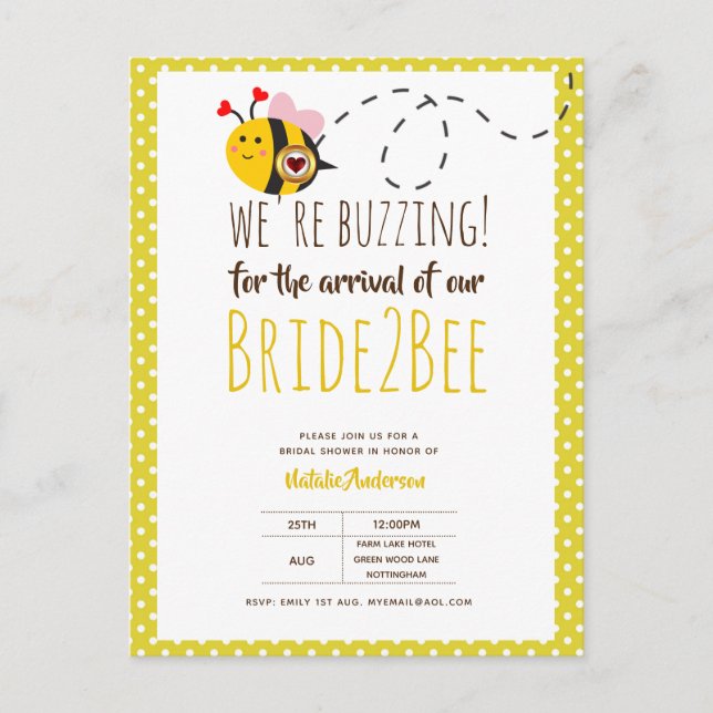 Carte Postale BUZZING pour l'ARRIVÉE de BRIDE2BEE Fête des marié (Devant)