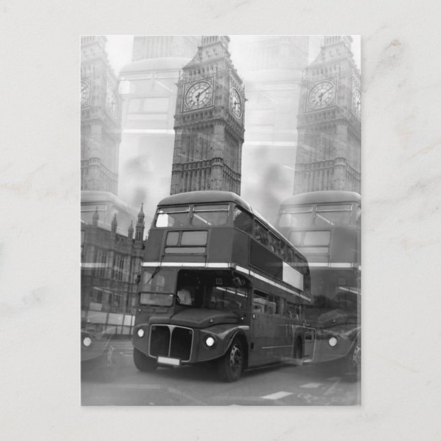 Carte Postale BW Black & White London Bus & Big Ben (Devant)
