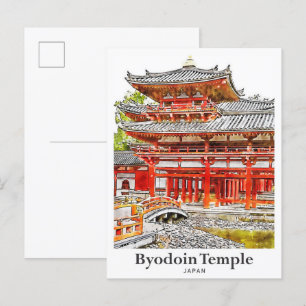 Carte Postale Byodoin Temple Japon Voyage Aquarelle main tirée