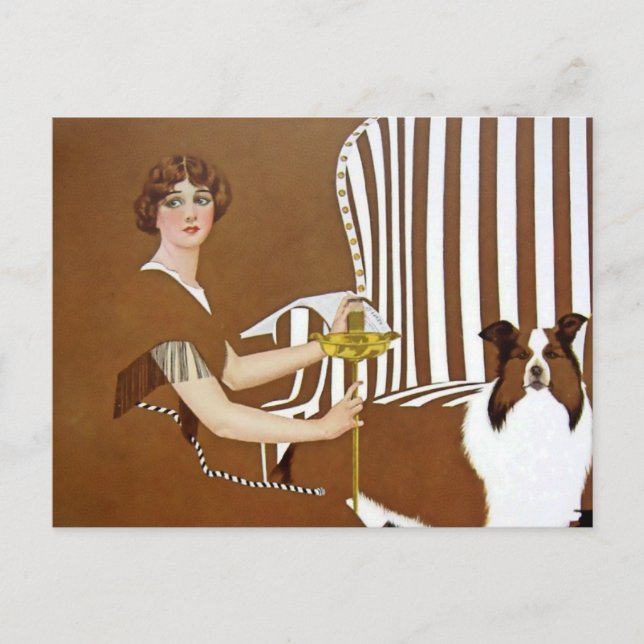 Carte Postale C Coles Phillips "Lady and Collie" Fadeaway Girl (Devant)