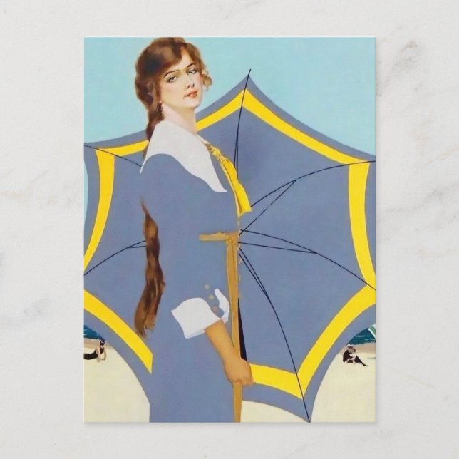Carte Postale C Coles Phillips "Parapluie de plage" Fadeaway Gir (Devant)