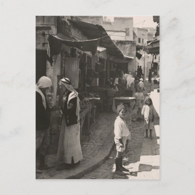Carte Postale ca 1935 Rue à Nazareth, marché aux légumes (Devant)