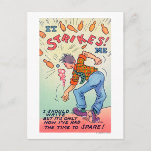 Carte Postale Ça Me Frappe, Cartoon Man Bowling