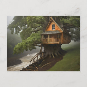 Carte Postale cabane d'arbres par affiche d'eau