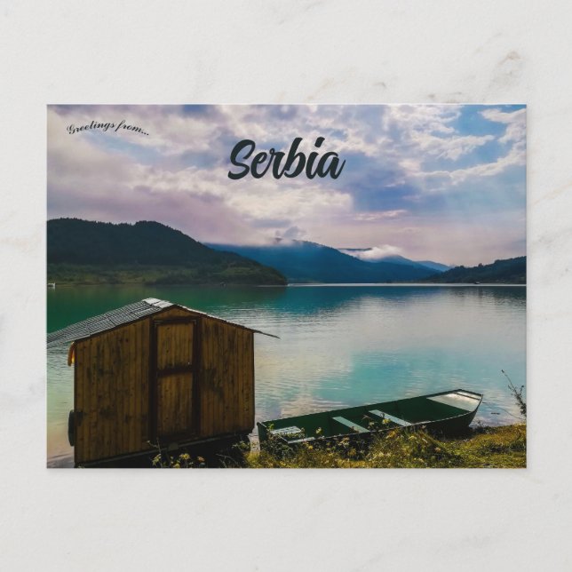 Carte Postale Cabane et bateau sur le lac Zavoj Serbie (Devant)