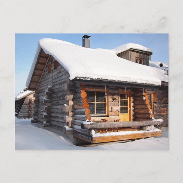 Carte Postale Cabine de bille couvert de neige en Laponie (Devant)