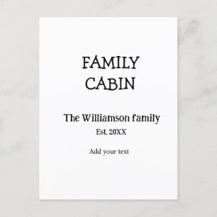 Carte Postale Cabine de famille ajouter nom de famille année dat