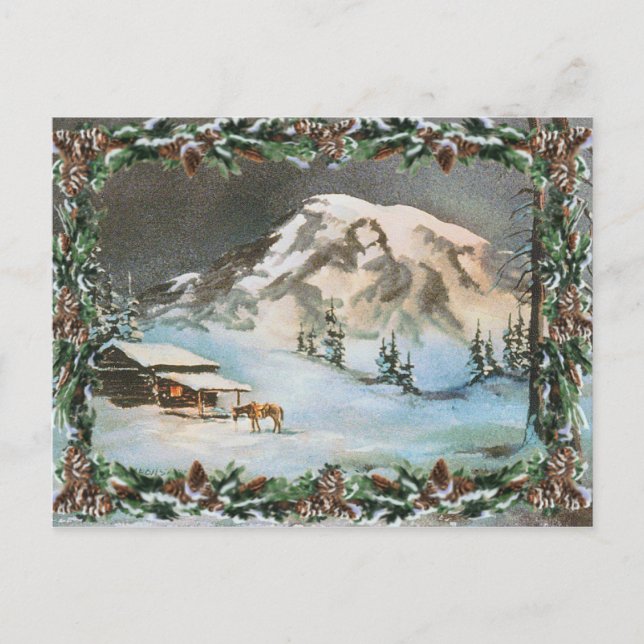 Carte Postale CABINE d'HIVER & PINE CONES par SHARON SHARPE (Devant)