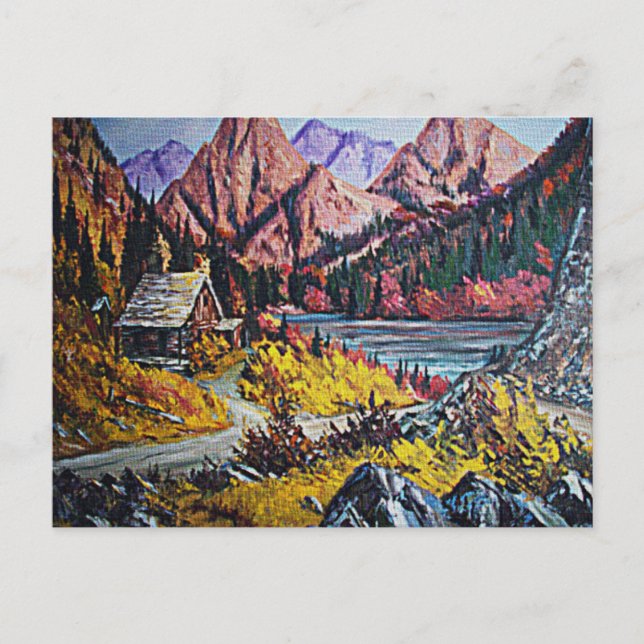 Carte Postale Cabine par la peinture à l'huile du lac (Devant)