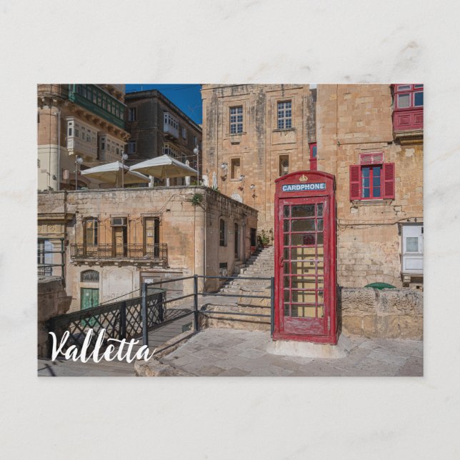 Carte Postale Cabine téléphonique rouge à La Valette Malte (Devant)