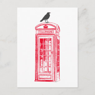 Carte Postale Cabine téléphonique rouge vintage et corbeau