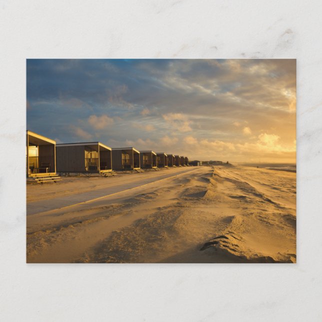 Carte Postale Cabines de plage au coucher du soleil sur la côte  (Devant)