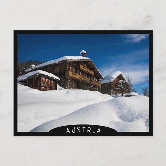 Carte Postale Cabines en bois traditionnelles dans la neige (Devant)