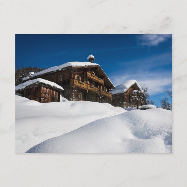Carte Postale Cabines en bois traditionnelles dans la neige (Devant)