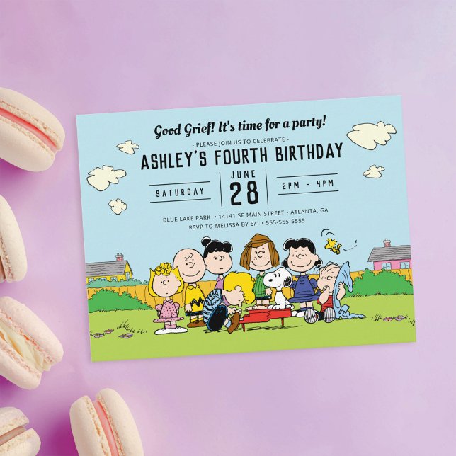 Carte Postale cacahuètes | Charlie Brown et Gang Anniversaire (Invite on table)