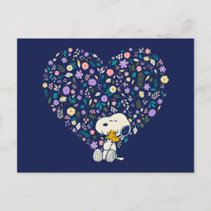 Carte Postale cacahuètes en fleur   Snoopy & Woodstock Heart