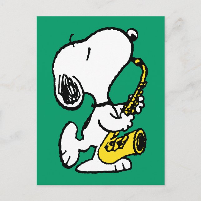 Carte Postale cacahuètes | Lecteur Snoopy Saxophone (Devant)