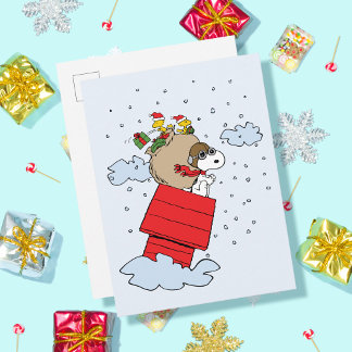 Carte Postale cacahuètes | Snoopy l'As Volant à Noël