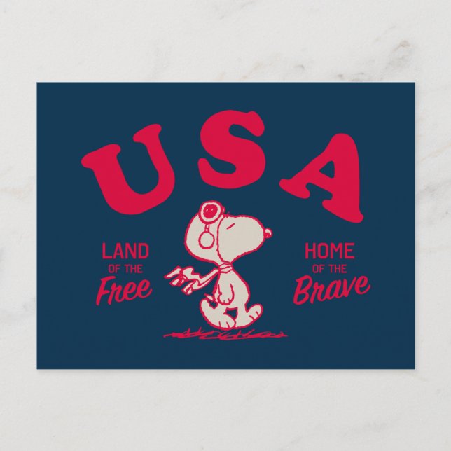 Carte Postale cacahuètes | Snoopy USA Land of the Free (Devant)