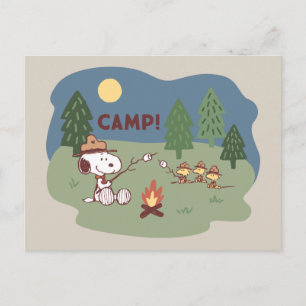 Carte Postale cacahuètes   Snoopy & Woodstock au feu de camp