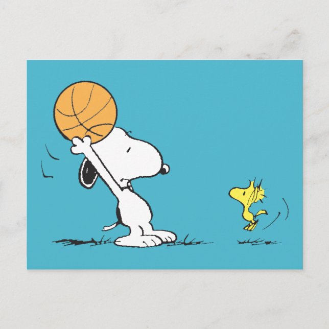 Carte Postale cacahuètes | Snoopy & Woodstock Basketball (Devant)