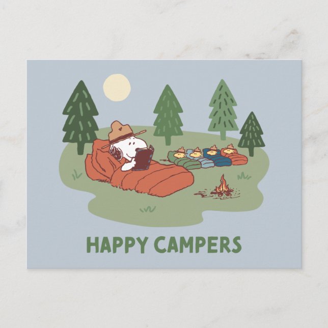 Carte Postale cacahuètes | Snoopy & Woodstock Happy Campers (Devant)