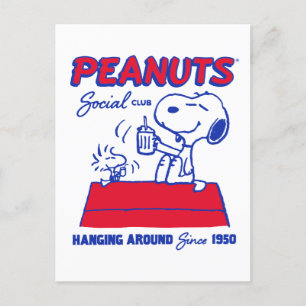 Carte Postale cacahuètes Snoopy & Woodstock penché autour