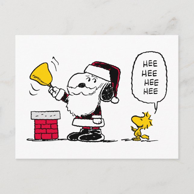 Carte Postale cacahuètes | Snoopy & Woodstock Père Noël Bell Rin (Devant)