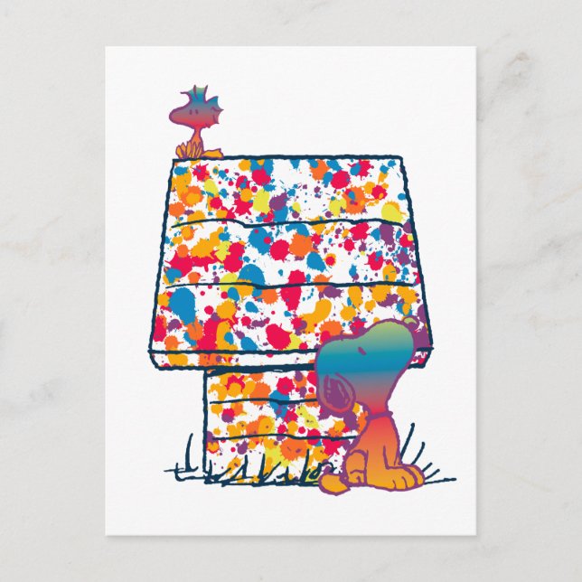 Carte Postale cacahuètes | Snoopy & Woodstock Rainbow Paint (Devant)