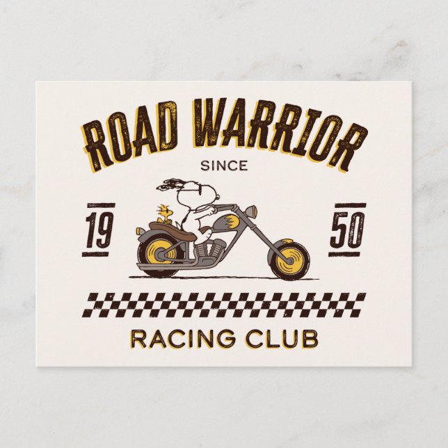 Carte Postale cacahuètes | Snoopy & Woodstock Road Warriors (Devant)