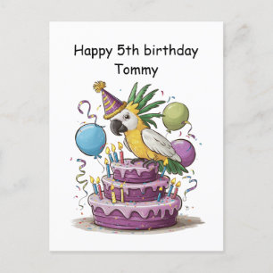 Carte Postale cacatoès perché sur des ballons de gâteau d'annive