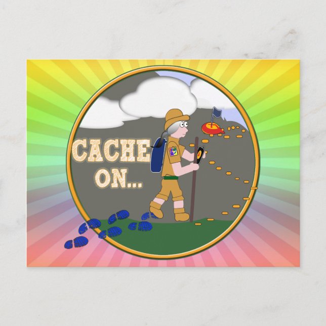 CARTE POSTALE CACHE ! GEOCACHER GRANNY GRAY CHEVEUX (Devant)