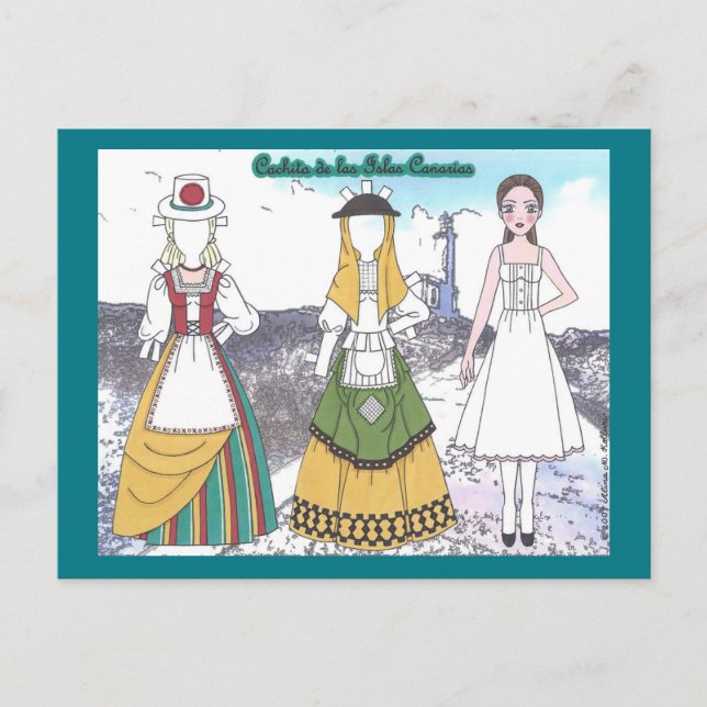 Carte postale Cachita des îles Canaries Paper Doll (Devant)