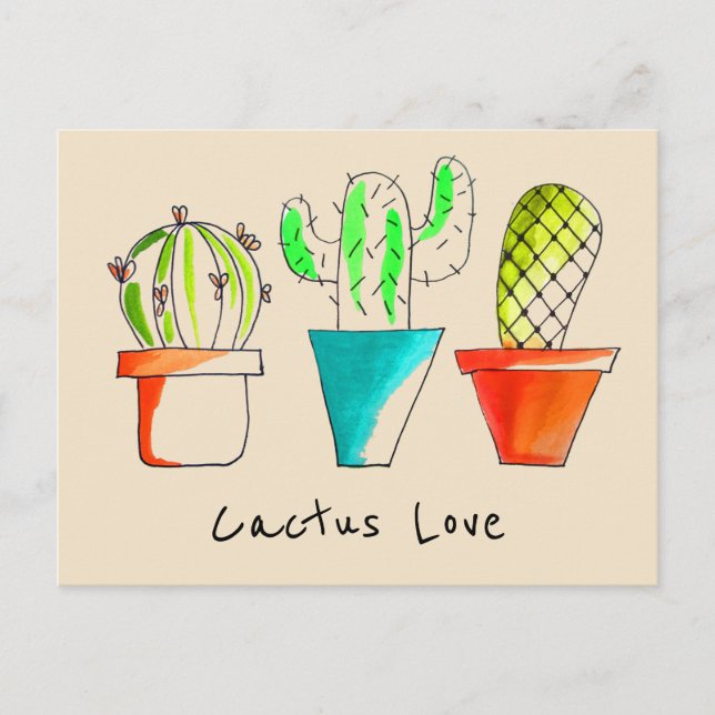Carte Postale Cactus amour du désert mexicain jolie illustration (Devant)